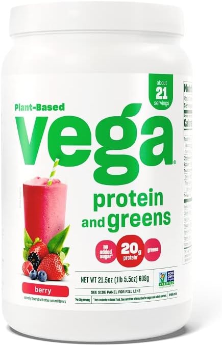 Vega Protein and Greens Protein Powder, Berry 20g Plant 1.3 lbs