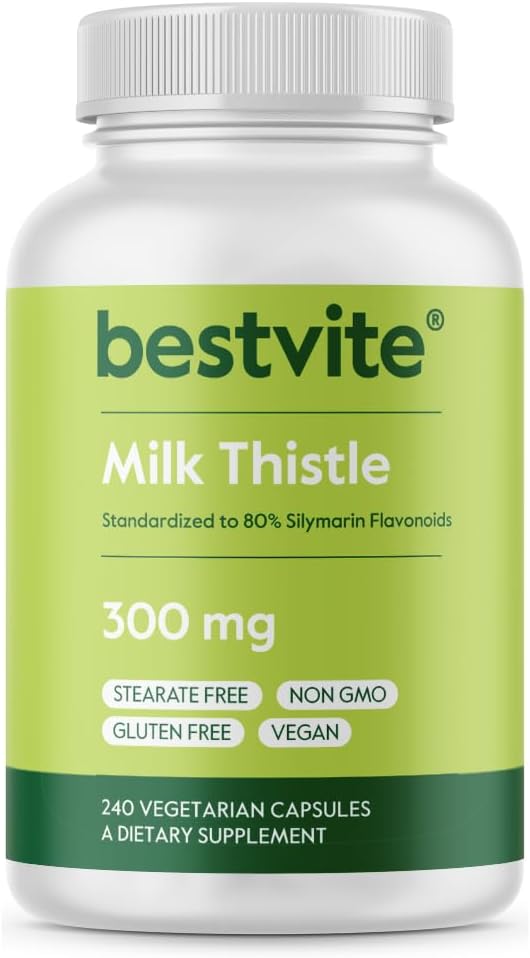 BESTVITE Milk Thistle 300mg (240 Vegetarian Capsules) 80% Silymarin
