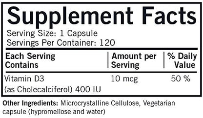 Vitamin D-3 400 IU Capsules - Hypo, 120 Capsules