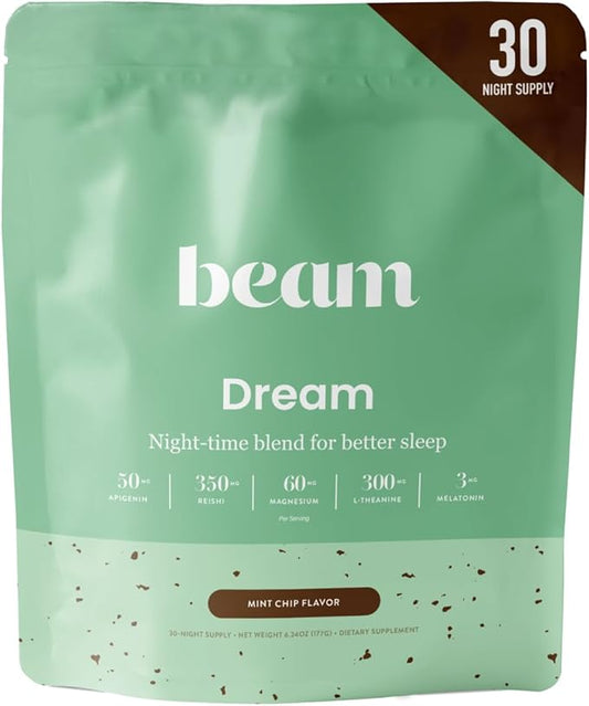 Beam Dream Sleep Powder, Sleep Aid, Sleep Aids for Adults, Contains Magnesium, Melatonin, L Theanine, Apigenin, Natural Sleep Supplement, Vegan, Non GMO, Dairy Free, 3rd Party Tested, 30 Servings
