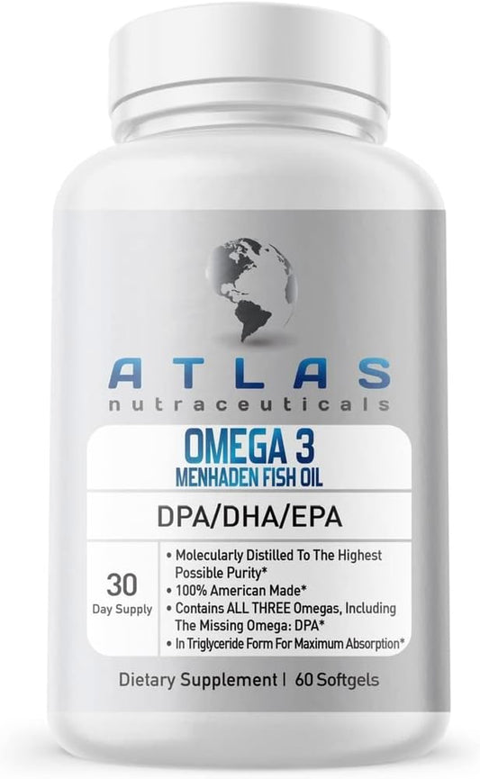 Atlas Nutraceuticals-Atlantic Caught Menhaden Fish Oil-Lab 3-2400mg, Burpless, DPA/DHA/EPA-60 Softgels (1)