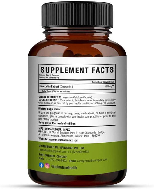 minature Quercetin Extract Capsules |Flavonoids |500mg 90 Veg 45Days Supply