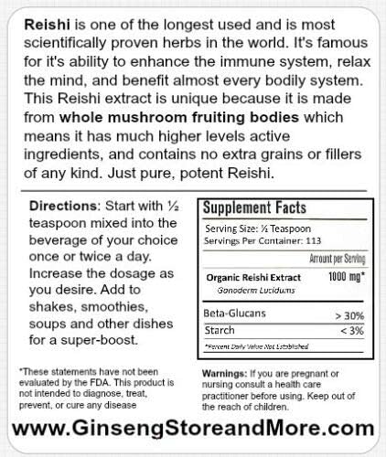 4oz Organic Red Reishi Mushroom Extracted >30% Beta-Glucans
