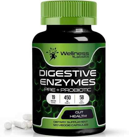 Digestive Enzymes with Probiotics and Prebiotics 450mg - 5 Billion 120 Count