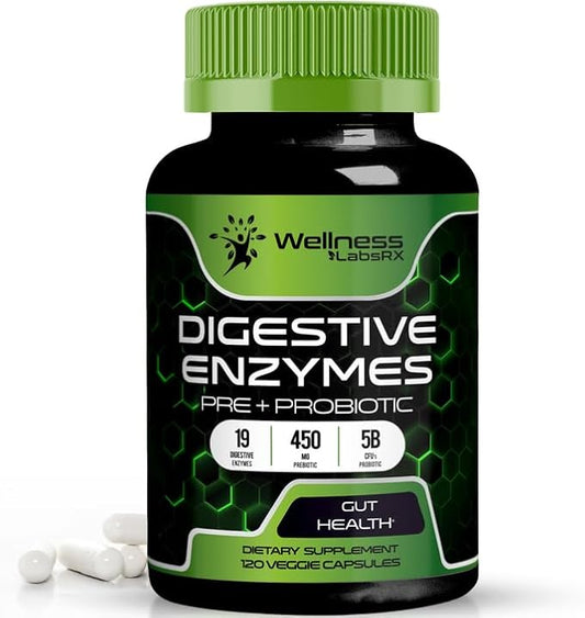 Digestive Enzymes with Probiotics and Prebiotics 450mg - 5 Billion 120 Count