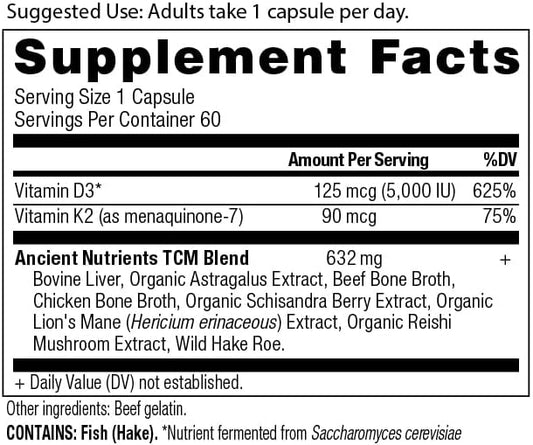 Vitamin D Supplement by Ancient Nutrition, 5,000 IU 60 Capsules