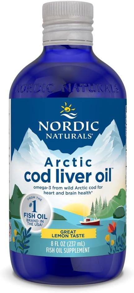 Nordic Naturals Arctic Cod Liver Oil, Lemon - 8 oz - 1060 mg Total Omega-3s with EPA & DHA - Heart & Brain Health, Healthy Immunity, Overall Wellness - Non-GMO - 48 Servings