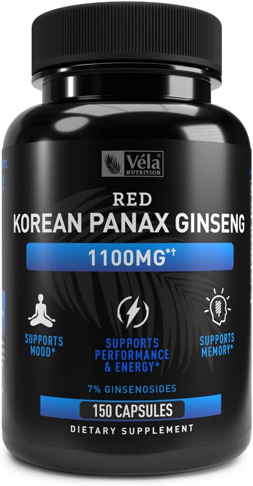 Vela Red Korean Panax Ginseng Supplement 1,100mg per 3rd Party 150 Capsules