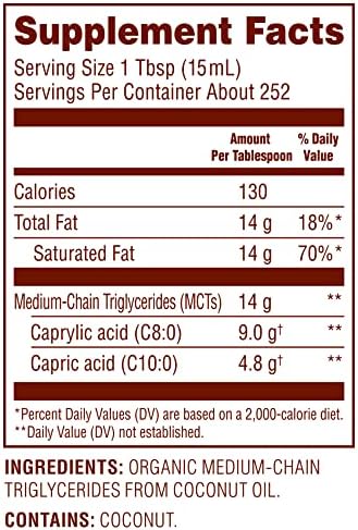 Nutiva Organic MCT Oil, 1 gallon, Unflavored for Coffee, Non-GMO made from Organic Coconuts, Keto Friendly, Best Oil Wellness Ketosis Supplement, 14g of C8 & C10 per serving