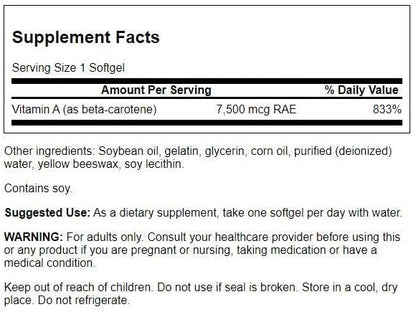 Swanson Beta-Carotene (Vitamin A) 25000 Iu (7500 mcg) 100 Sgels