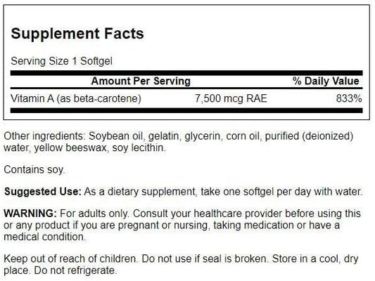 Swanson Beta-Carotene (Vitamin A) 25000 Iu (7500 mcg) 100 Sgels
