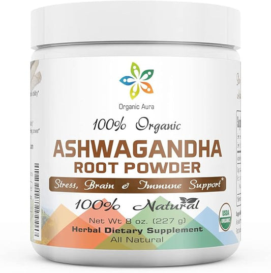 Certified Organic Ashwagandha Root Powder 8Oz -1/2Lb. Enhances 100% Pure