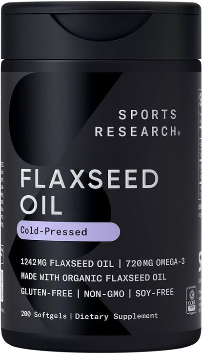Sports Research Extra Strength Flaxseed Oil 1242mg - Omega-3 Fish (200 Count)