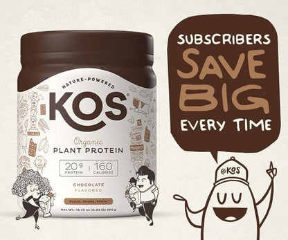 KOS Vegan Protein Powder, Chocolate USDA Organic 10 Servings