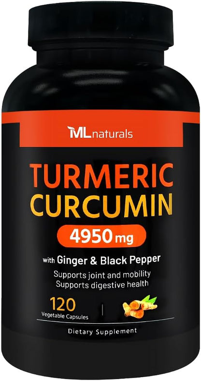 Extra Strength Turmeric Curcumin 4950 mg 120 Vegetable 95% Curcuminoids,