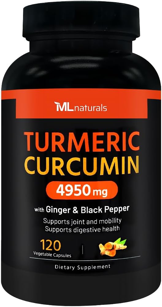 Extra Strength Turmeric Curcumin 4950 mg 120 Vegetable 95% Curcuminoids,