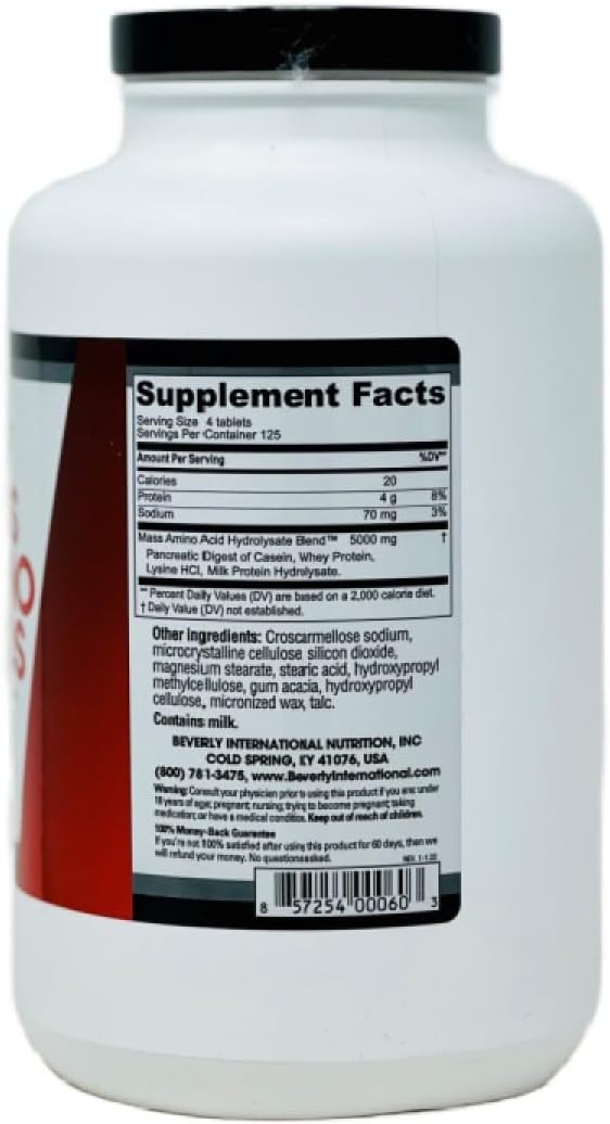 Beverly International Mass Amino Acids, 500 Tabs. Use Pre-Post Workout, with Meals, Essential for Muscle Recovery and Repair. Complete Amino Acid Profile