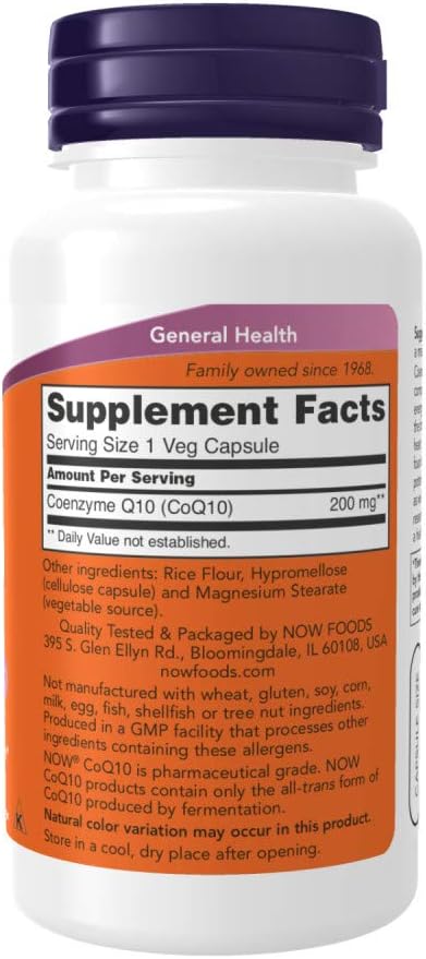 NOW Supplements, CoQ10 (Coenzyme Q10) 200 60 Veg Papain,180 Capsules
