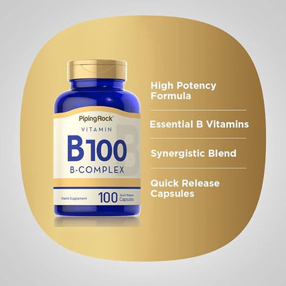 Piping Rock Vitamin B-100 Complex 100 Capsules B12, B1, B1, B2, B2, B6 B6 |