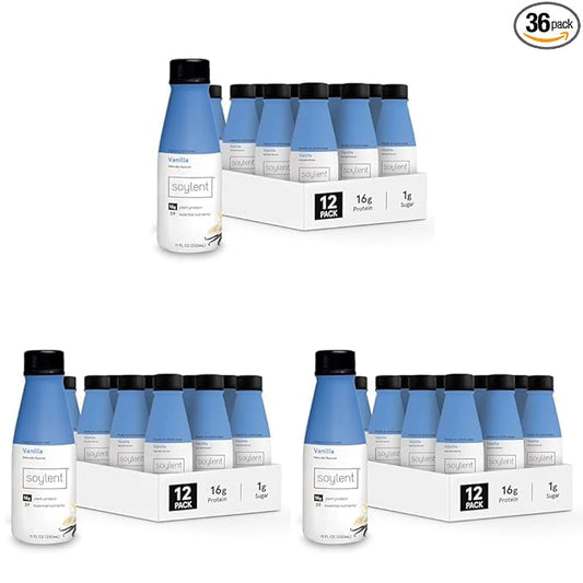 Soylent Vanilla Meal Replacement Shake, Contains 16g Complete Vegan Protein, Ready-to-Drink, 11oz, 36 Pack