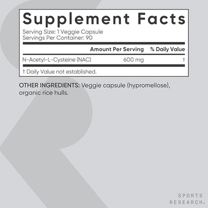 Sports Research N-Acetyl L-Cysteine (NAC) 600mg, 90 Veggie