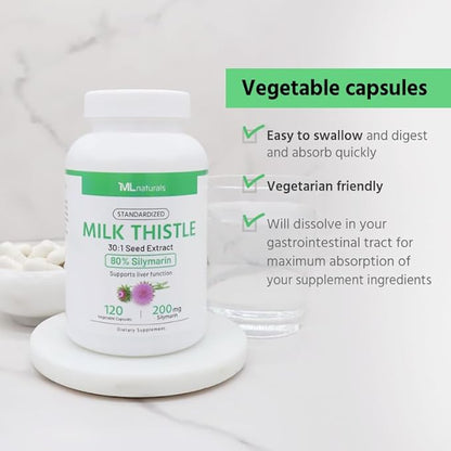 Standardized Milk Thistle 30:1 Seed Extract, 7500 mg 80% Silymarin 200 mg 120 Vegetable