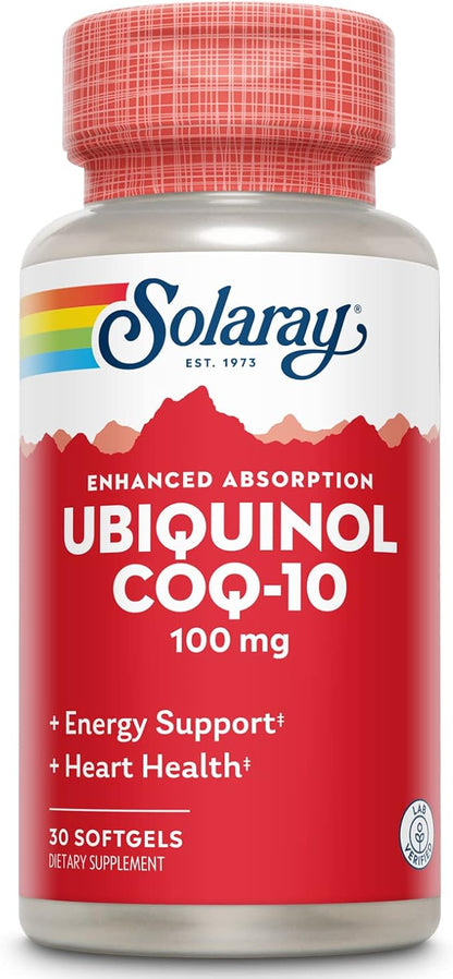 Solaray Ubiquinol CoQ-10 100 mg - CoQH2, Reduced CoQ10 for Enhanced Absorption - Energy and Heart Health Support - 60-Day Guarantee - 30 Servings, 30 Softgels