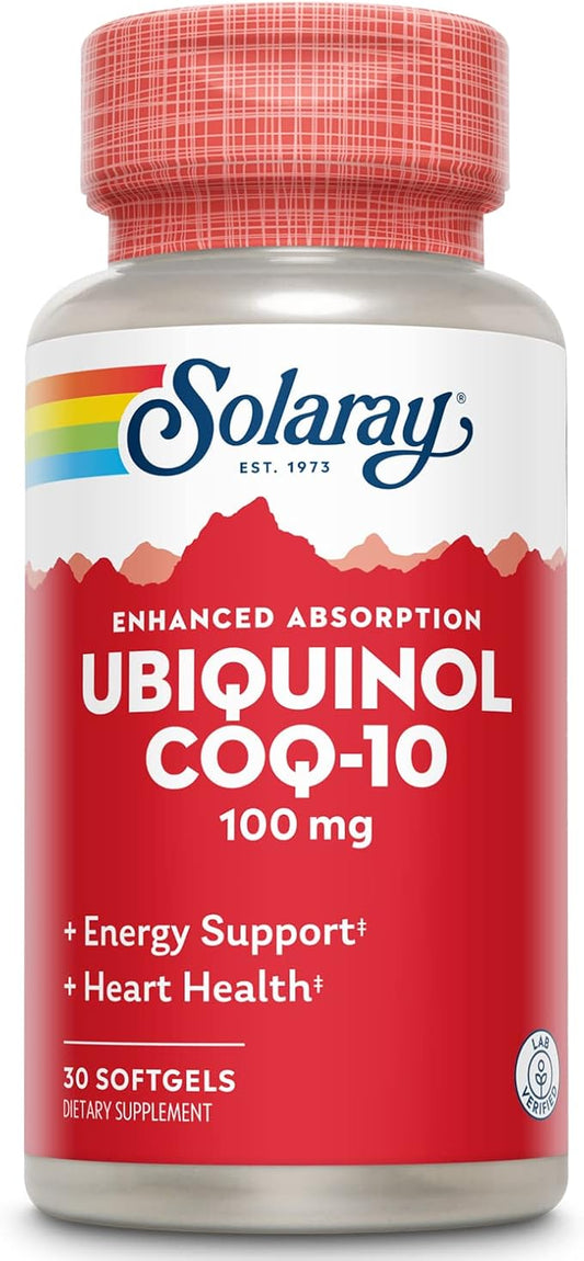 Solaray Ubiquinol CoQ-10 100 mg - CoQH2, Reduced CoQ10 for Enhanced Absorption - Energy and Heart Health Support - 60-Day Guarantee - 30 Servings, 30 Softgels