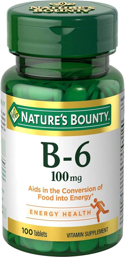 Nature's Bounty Vitamin B6 Supplement, Supports 100mg, 100 100 Tablets, 3 Pack