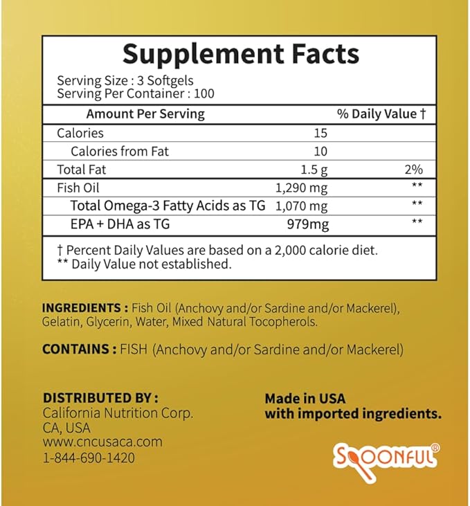Spoonful Mini Omega 3 Fish Oil, 1290 mg 300 Softgels