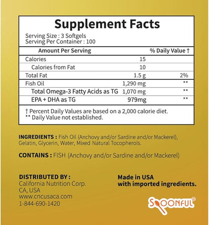 Spoonful Mini Omega 3 Fish Oil, 1290 mg 300 Softgels