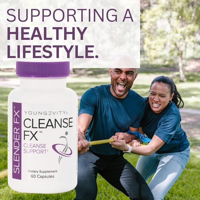 Youngevity Slender Fx™ Cleanse Fx™ - Super Colon Cleanse 15 Day - Natural Herb Blend - Flax Seed, Cape Aloe, Rhubarb Root, Triphala, Slippery Elm, Marshmallow Root - 60 Capsules (Pack of 4)