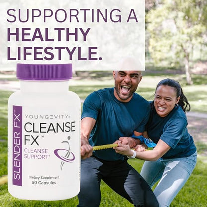 Youngevity Slender Fx™ Cleanse Fx™ - Super Colon Cleanse 15 Day - Natural Herb Blend - Flax Seed, Cape Aloe, Rhubarb Root, Triphala, Slippery Elm, Marshmallow Root - 60 Capsules (Pack of 4)