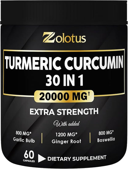 30 in 1 Turmeric Curcumin + 95% Curcuminoids, 20000mg, with 60 Capsules