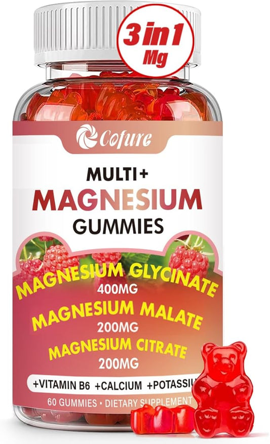 Magnesium Glycinate 400mg, Citrate 200mg, Malate 200mg, Triple B6- Vegan, 60 Raspberry