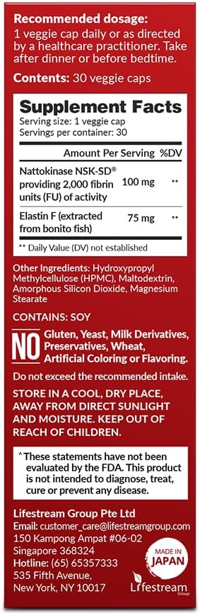 LABO Nutrition VesseCLEAR EX: Nattokinase NSK-SD+Elastin F for Clean & Flexible Blood Vessel. Japan's Most Research Proven, Functional Dose, Acid-Resistant/Delayed Release Capsules