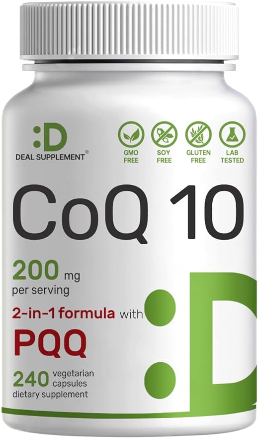 DEAL SUPPLEMENT CoQ10 200mg & PQQ 200mcg, 240 240 Veggie 2 in 1 Coenzyme Q10 Supplement