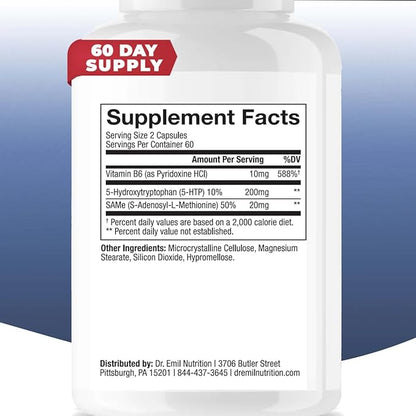 DR. EMIL NUTRITION 200 MG 5-HTP 5HTP Supplement B6-120 Vegan 60 Servings