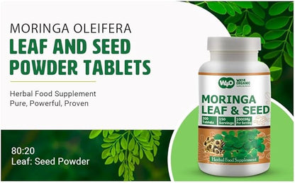 Moringa Oleifera Leaf and Seed Powder (80:20) Ratio 300 Pills(Tablets), 150 Servings, 1000 mg. 1.