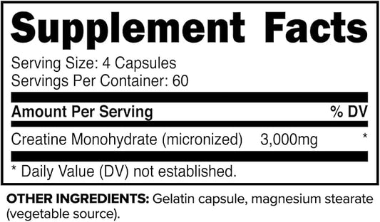 Primaforce Creatine Monohydrate Capsules - 240 Capsules, 3,000mg per Serving, Gluten Free and Non-GMO