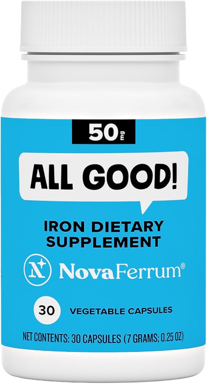 NovaFerrum All Good | Iron Capsule Supplements for Adults | Anemia | 50mg of Iron | 30 Servings | Sugar Free | Vegan | Gluten Free