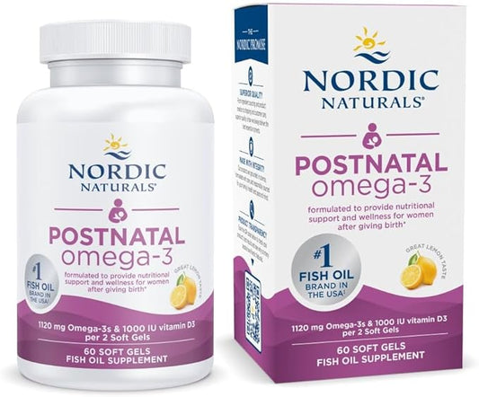 Nordic Naturals Postnatal Omega-3, Lemon 60 Soft 1120 Total Omega-3 + 1000 IU D3 - 30 Servings