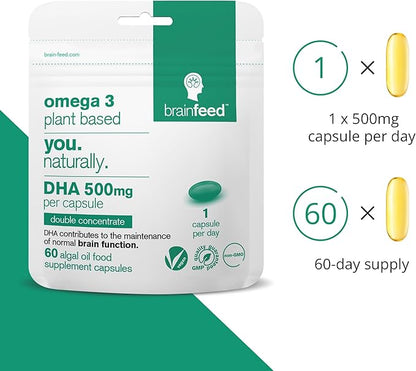 Omega-3 Vegan (60) 500mg PER 1-a-Day | Omega3 | 2 Month 3 1000mg 1000mg DHA 2 Capsules 3