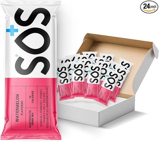 SOS Hydration Electrolyte Powder Drink Packets; Daily Hydration & Energy; Added Essential Vitamins; Low Sugar: 24 Servings