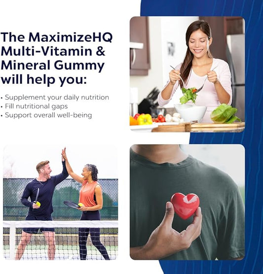 Multi-Vitamin & Mineral Gummies - All Essential Vitamins & Minerals - Time-Release Formula - Fruit Juice Extract - Gluten Free