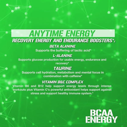 EVL BCAAs Amino Acids Powder - Rehydrating BCAA Powder Post Workout Recovery Drink with Natural Caffeine - BCAA Energy Pre Workout Powder for Muscle Recovery Lean Growth and Endurance - Green Apple