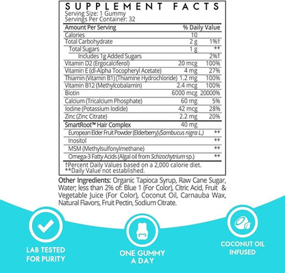 Sugarbear Hair Vitamin Gummy 2 Month Supply & 1 Pure Batana Natural Hair Growth Oil-Extra Strength Biotin 6000mcg, Women, Men, Vegan Vitamin B12, MSM, Inositol, Elderberry, Kosher, Halal, Cruelty-Free
