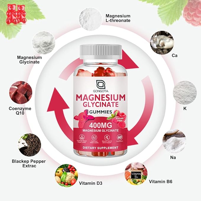 Magnesium Glycinate Gummies 400 mg 100 mg B6 Supports 60 Gummies