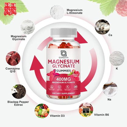 Magnesium Glycinate Gummies 400 mg 100 mg B6 Supports 60 Gummies