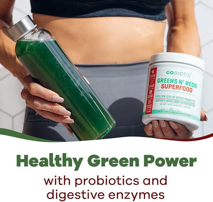 GOBIOTIX Super Greens and Reds Powder - Red and Green Superfood - Probiotic Supplement - Digestive Enzymes and Beet Root Powder - Organic Whole Foods Dietary Supplement (Pom Raspberry, 3 Pack)